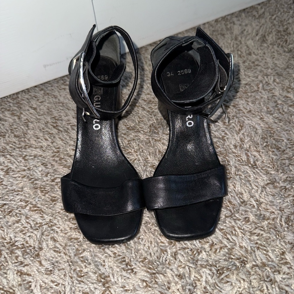 Black Leather Ankle Strap Sandals